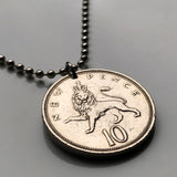 1970 United Kingdom Great Britain England 10 Pence coin pendant necklace jewelry English lion London Manchester Liverpool British royal emblem n000583
