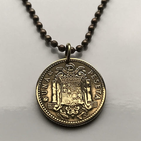 1953 Spain España 1 Peseta coin pendant necklace jewelry escudo Español Madrid Barcelona Murcia Asturias Cataluña España Las Palmas Vigo Gijón Ibiza Oviedo n001696