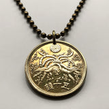 1946 Japan Nippon 50 Sen coin pendant hoho bird Phoenix fushichō Tokyo Osaka Kobe Okinawa Yokohama Kawasaki Shibuya Saitama Hiroshima Yono Sendai Chiba Sakai Shizuoka n000488