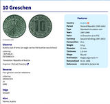 1948 Austria Osterreich 10 Groschen coin pendant Austrian eagle Vienna Habsburg shield Salzburg Graz Innsbruck Carinthia Styria Klagenfurt Villach Sankt Pölten Linz Tyrol Wels Dornbirn Wiener n000436