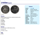 2007 Iceland Ísland 1 Krona coin pendant cod fish Reykjavík Landvættir Eddas Íslendingasögur sagas Landnámabók Vík Skógar Grindavík n000524