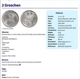 1962 Austria Osterreich 2 Groschen coin pendant Austrian eagle Habsburg shield Vienna Salzburg Graz Linz Innsbruck Styria Klagenfurt Tyrol Villach Carinthia Wels  Sankt Pölten Kufstein Vorarlberg Hallstatt Alpine Wachau valley Krems Sölden Ischgl n000794