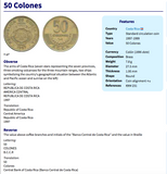 1999 Costa Rica 50 Colones coin pendant escudo Costarricense San Jose Puerto Limón Alajuela Liberia Puntarenas San Vicente Barranca ticos América Central Heredia Cinco Esquinas Desamparados Tamarindo Arenal Cartago Puntarenas Cocos Poás Nicoya n001218