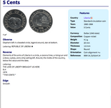 1960 Liberia 5 Cent Münze Anhänger Halskette Schmuck Westafrikanische Elefantensafari Monrovia Gbarnga Buchanan Ganta Kakata Zwedru Harbel Montserrado Nimba Kpelle Bassa Menschen Bong Lofa Harper Pleebo Foya Klao n000734