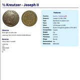 antique! 1781 Austria Habsburg 1/2 Kreutzer coin jewelry Joseph II Holy Roman Emperor Vienna Salzburg Wien Graz Innsbruck Villach Sankt Pölten Wels Sölden Ischgl Gmunden Vorarlberg Hungarian n001641