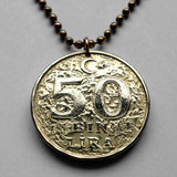 1999 Turquía 50 Bin Lira moneda colgante estrella de la luna creciente turca Rumi arabesco Arte islámico Estambul Ankara Éfeso Capadocia Hierápolis İzmir Bursa Bósforo Mardin Antalya Canakkale Trabzon n001761