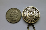 1952 Morocco Maroc 50 Francs coin pendant necklace jewelry Marinid Arabian Islamic Star Rub el Hizb tri lobe star pentagram Casablanca Rabat Fez Marrakesh Tangier Tetouan Salé Chefchaouen Maghreb Amazigh Derdja Berber moors Barbary n000917