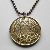 1952 Morocco Maroc 50 Francs coin pendant necklace jewelry Marinid Arabian Islamic Star Rub el Hizb tri lobe star pentagram Casablanca Rabat Fez Marrakesh Tangier Tetouan Salé Chefchaouen Maghreb Amazigh Derdja Berber moors Barbary n000917
