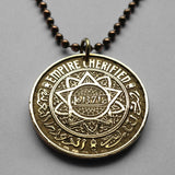 1952 Morocco Maroc 50 Francs coin pendant necklace jewelry Marinid Arabian Islamic Star Rub el Hizb tri lobe star pentagram Casablanca Rabat Fez Marrakesh Tangier Tetouan Salé Chefchaouen Maghreb Amazigh Derdja Berber moors Barbary n000917