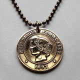 1897 France French 5 Centimes coin pendant necklace jewelry Ceres Paris Marseille Lyon Toulouse Bordeaux Metz Rennes Reims Avignon Metz Rennes Reims Avignon Saint-Étienne Le Havre Versailles Carcassonne n000027