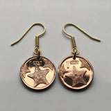 2009 Bahamas 1 Cent coin earrings fashion jewelry Bahamian starfish sea star Nassau Andros Exuma Junkanoo Rose Island Lighthouse Beach Rum Cay sand sea Paradise Island caribbean Junkanoo music Cabbage Beach vacation holiday e000062