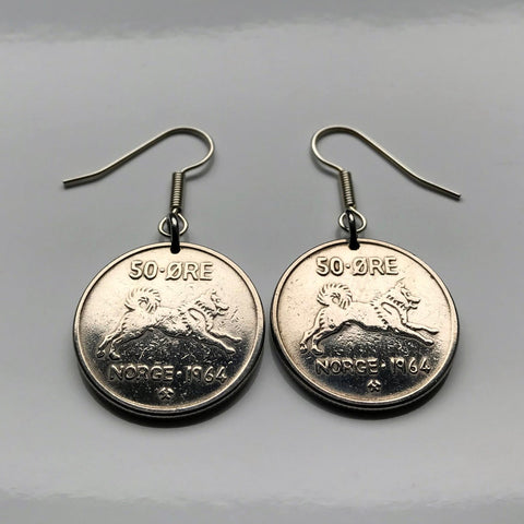 Norway Norge Noreg 50 Ore coin earrings Norwegian Elkhound dog husky Spitz type Moose hunting dog man’s best friend pet Oslo Bergen Stavanger Sandnes Trondheim Drammen Fredrikstad Sarpsborg Porsgrunn Skien Alesund Norsemen Vikings Bokmal Nynorsk e000277