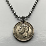 1948 United Kingdom Great Britain 6 Pence coin pendant initial G R King George VI British London England Scotland Wales Ireland Belfast Edinburgh Birmingham Cardiff Sheffield Liverpool Glasgow Newcastle n000615