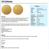 1995 Costa Rica 10 Colones coin pendant San Jose Puerto Limón Alajuela Liberia Puntarenas San Vicente Barranca ticos América Central Heredia Cinco Esquinas Desamparados Tamarindo Arenal n001695