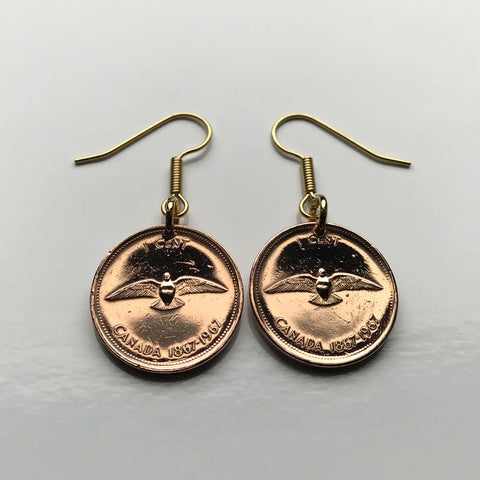 1967 Canada 1 Cent coin earrings jewelry Canadian rock dove pigeon Ottawa Toronto Montreal Vancouver Calgary Edmonton Quebec Niagara Winnipeg Hamilton Ontario British Columbia Nova Scotia Newfoundland e000010