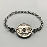 Japan Nippon 50 Yen Japanese coin bracelet jewelry Chrysanthemum flower Tokyo Osaka  Kobe Kyoto Yokohama Sendai Nagoya Sapporo Okinawa Chiba Kawasaki Fukuoka Kanji Hiroshima Shibuya mums b000053