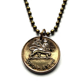 1944 Ethiopia 5 Santeem coin pendant Lion of Judah Haile Selassie Rasta Jewish tribe Ras Gondar Mek'ele Oromia Zion Jamaica Axum Dan horn of Africa Abyssinian lion Amharas Solomonic Addis Ababa Adama Rastafari Israelite Emblem of Jerusalem n000900