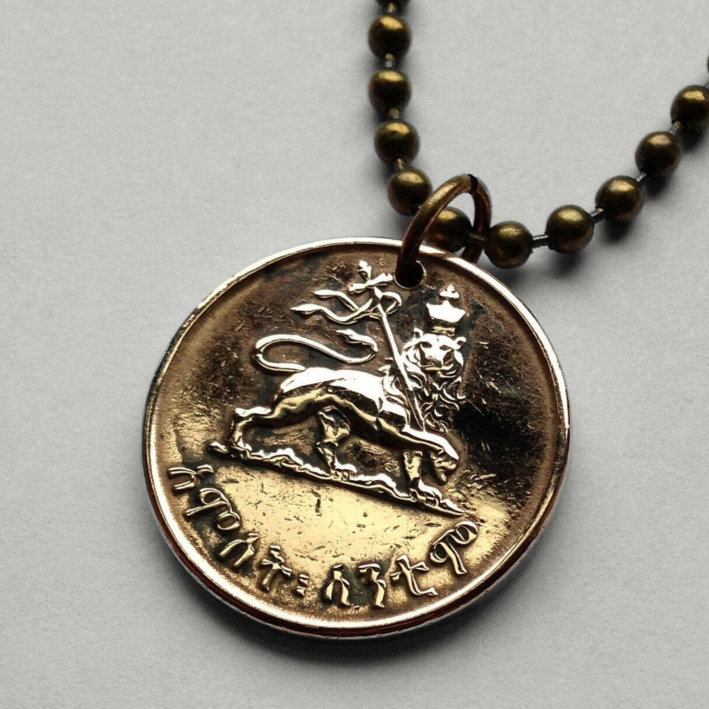 1944 Ethiopia Santeem coin pendant Lion of Judah Haile Selassie