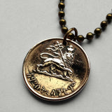 1944 Ethiopia 5 Santeem coin pendant Lion of Judah Haile Selassie Rasta Jewish tribe Ras Gondar Mek'ele Oromia Zion Jamaica Axum Dan horn of Africa Abyssinian lion Amharas Solomonic Addis Ababa Adama Rastafari Israelite Emblem of Jerusalem n000900