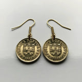 1982 Portugal Escudo Portuguese coin earrings Quinas castle Lisbon Porto Braga Faro Sintra Coimbra Aveiro Guimarães Évora Leiria Santarém Alcobaça Lagoa Belém Lagos Fatima Ourique Funchal Ponta Delgada Setúbal Beja Vila Nova de Gaia Algarve Almada e000395