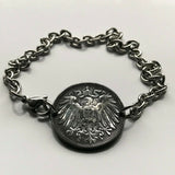 1921 Germany Deutschland 10 Pfennig coin bracelet German black eagle Berlin Hamburg Munich Cologne Frankfurt Stuttgart Düsseldorf Leipzig Dortmund Essen Bremen Dresden Hanover Nuremberg b000038