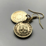 1982 Portugal Escudo Portuguese coin earrings Quinas castle Lisbon Porto Braga Faro Sintra Coimbra Aveiro Guimarães Évora Leiria Santarém Alcobaça Lagoa Belém Lagos Fatima Ourique Funchal Ponta Delgada Setúbal Beja Vila Nova de Gaia Algarve Almada e000395