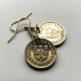 1982 Portugal Escudo Portuguese coin earrings Quinas castle Lisbon Porto Braga Faro Sintra Coimbra Aveiro Guimarães Évora Leiria Santarém Alcobaça Lagoa Belém Lagos Fatima Ourique Funchal Ponta Delgada Setúbal Beja Vila Nova de Gaia Algarve Almada e000395