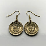1982 Portugal Escudo Portuguese coin earrings Quinas castle Lisbon Porto Braga Faro Sintra Coimbra Aveiro Guimarães Évora Leiria Santarém Alcobaça Lagoa Belém Lagos Fatima Ourique Funchal Ponta Delgada Setúbal Beja Vila Nova de Gaia Algarve Almada e000395