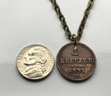 1851! Austria Osterreich 1 Kreuzer coin pendant Austrian eagle Vienna Habsburg crown Salzburg Innsbruck Graz Linz Tyrol Villach Carinthia Innere Stadt Styria Klagenfurt Sankt Pölten Budapest n000998