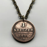 1851! Austria Osterreich 1 Kreuzer coin pendant Austrian eagle Vienna Habsburg crown Salzburg Innsbruck Graz Linz Tyrol Villach Carinthia Innere Stadt Styria Klagenfurt Sankt Pölten Budapest n000998