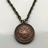 1851! Austria Osterreich 1 Kreuzer coin pendant Austrian eagle Vienna Habsburg crown Salzburg Innsbruck Graz Linz Tyrol Villach Carinthia Innere Stadt Styria Klagenfurt Sankt Pölten Budapest n000998