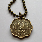 1955 Ceylon Sri Lanka 2 Cent coin pendant Colombo Kotte Sinhalese Buddhism Anuradhapura Kataragama Sabaragamuwa Sri Pada British UK n000275