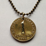 Austria Österreich 1 Schilling coin pendant necklace jewelry Edelweiss flower Vienna Alpine plant daisy sunflower Salzburg Graz Linz Innsbruck Klagenfurt Villach Tyrol Styria Carinthia Sankt Pölten Wels n000443