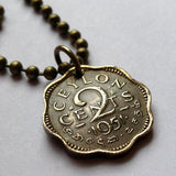1955 Ceylon Sri Lanka 2 Cent coin pendant Colombo Kotte Sinhalese Buddhism Anuradhapura Kataragama Sabaragamuwa Sri Pada British UK n000275