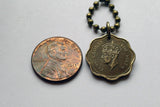 1955 Ceylon Sri Lanka 2 Cent coin pendant Colombo Kotte Sinhalese Buddhism Anuradhapura Kataragama Sabaragamuwa Sri Pada British UK n000275