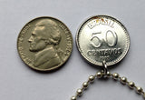 1987 Brazil Brasil 50 Centavos coin pendant necklace Brasão de armas crux Cruzeiro do Sul Rio de Janeiro São Paulo Brasília Salvador Fortaleza Recife Pernambuco Bahia Minas Gerais Pelourinho Belem Santa Catarina Carioca Southern Cross Portuguese n001738