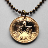 1967 Ghana 1/2 Pesewa coin pendant necklace jewelry Akan Adowa Bush drums Accra Black Star of Africa Kumasi Gold Coast Tamale Takoradi Atsiaman Asante Ashanti Dagomba Volta Mole-Dagbon Cape Coast Osu Wa Ewe Ga West African n000086