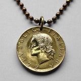 Italy 20 Lire coin pendant Italian lady Minerva Rome Milan Florence Palermo Venezia Pisa Tuscany Matera Siena Capri Sicily Sardinia Parma Lecce Roma Perugia Pisa Bologna Modena n000071