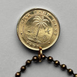 1937 Liberia 1/2 Cent coin pendant necklace jewelry West African elephant safari Monrovia Gbarnga Buchanan Ganta Kakata Zwedru Harbel Montserrado Nimba Kpelle Bassa people Bong Lofa Harper Pleebo Foya Klao n000742