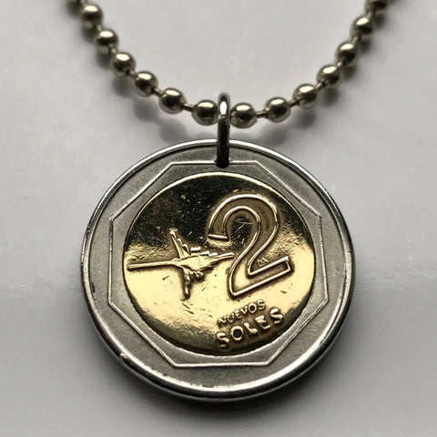 2009 Peru 2 Soles coin pendant Peruvian Nazca Nasca Lines hummingbird bird Ica Valley ancient mysterious desert line geoglyphs drawings UFO Nasca Heritage Site Paracas motifs Atacama desert Cahuachi Central Andes archaeological site n001085