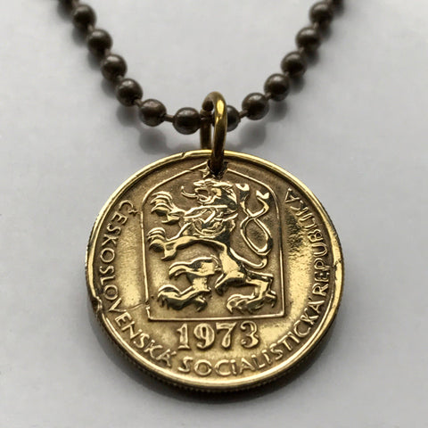 Czechoslovakia 20 Haleru coin pendant socialist Czechia lion Slovakia Prague Moravia Bohemia Charles Bridge Bratislava Brno Cesky Krumlov Kutná Hora Ostrava Pilsen Plzen Kosice Liberec Olomouc Czech Silesia Karlovy Vary Ceske Budejovice Bojnice n000159