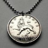 1970 United Kingdom Great Britain England 10 Pence coin pendant necklace jewelry English lion London Manchester Liverpool British royal emblem n000583