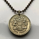 1983 United Kingdom Great Britain 1 Pound coin pendant British arms golden lion unicorn London Scotland Ireland England Wales Scottish n001683