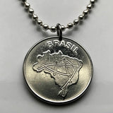 1982 Brazil Brasil 10 Cruzeiros coin pendant Brazilian main road map São Paulo Recife Pernambuco Bahia Minas Gerais Pelourinho Santa Catarina Belem n001116