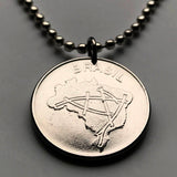 1982 Brazil Brasil 10 Cruzeiros coin pendant Brazilian main road map São Paulo Recife Pernambuco Bahia Minas Gerais Pelourinho Santa Catarina Belem n001116