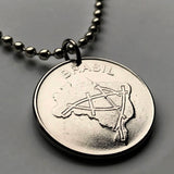 1982 Brazil Brasil 10 Cruzeiros coin pendant Brazilian main road map São Paulo Recife Pernambuco Bahia Minas Gerais Pelourinho Santa Catarina Belem n001116