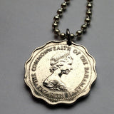 Bahamas 10 Cents coin pendant necklace Bahamian jewelry bonefish fishes sea ocean fishing trout Nassau Exuma & Cays Cat Island Rum Cay Cable Beach beach Paradise Island Gregory Town Blue Lagoon n000028