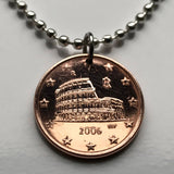 2002 Italy 5 Euro Cent coin pendant Roman Colosseum Rome Italian jewelry Gladiator Flavian Amphitheater Vespasian Titus Augustus Pomezia Guidonia Montecelio	Fiumicino Florence Venice Tuscany Pisa Siena Bergamo Bari Modena Milan Verona Bologna n000380