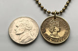 1965 British East Caribbean States Lesser Antilles 5 Cent coin pendant necklace jewelry Golden Hind Antigua Barbuda Dominica Grenada Saint Lucia Saint Vincent Grenadines Saint Kitts Nevis Anguilla Montserrat Martinique Trinidad Barbados n000082