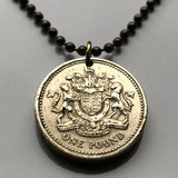 1983 United Kingdom Great Britain 1 Pound coin pendant British arms golden lion unicorn London Scotland Ireland England Wales Scottish n001683